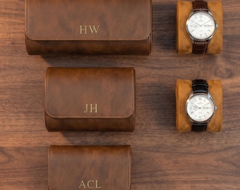 Personalized Leather Watch Roll for 3 Watches, Groomsmen Gift, Travel Case