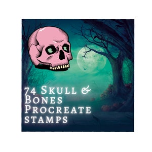 Skull & Bones Procreate Stamp Set | Tattoo Design | Gothic Wall Art | Sticker Creation|
