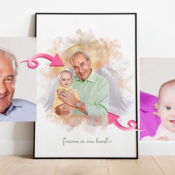 Personalized Watercolor Memorial Portrait on Canvas, Customizable Family Painting From Photo, Unique Remembrance Artwork Gift for Parents