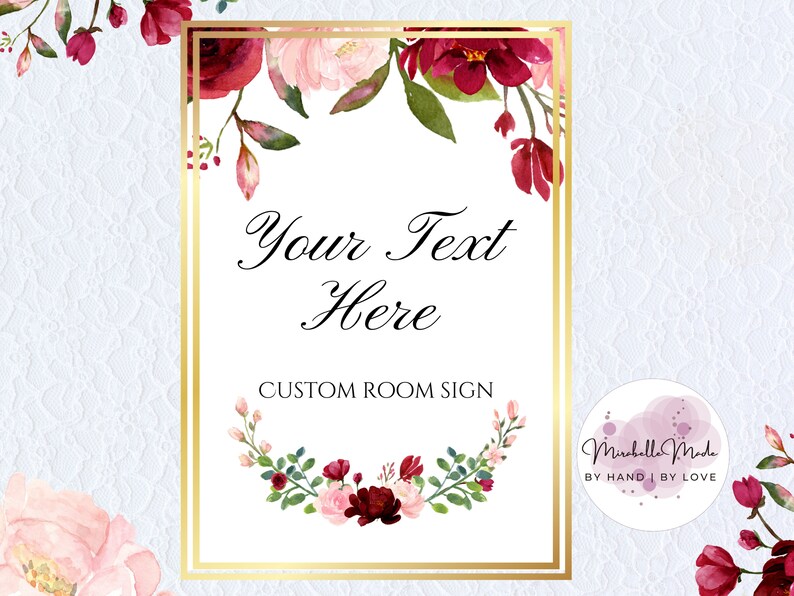 CUSTOM Room Sign, Burgundy and Blush Wedding Sign, Custom Reception ...