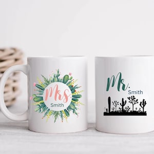 Mr & Mrs Coffee Mugs set of 2, Cactus Coffee Mugs, His and Hers Coffee Mugs