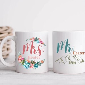 Mr & Mrs Coffee Mugs set of 2, Succulent and Mountain Coffee Mugs, His and Hers Coffee Mugs