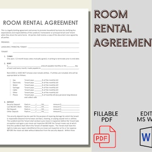 Contrato de alquiler de habitación / Contrato de arrendamiento para compartir propiedad / Alquiler de habitación / Plantilla editable de MS Word / Descarga instantánea imprimible / Habitación para inquilinos
