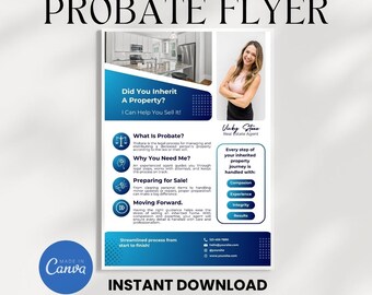 Probate Real Estate Flyer Template - Inherited Property Marketing - Canva Editable Instant Download Template
