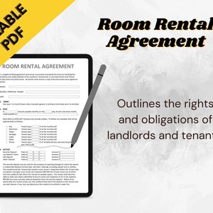 Fillable Room Rental Agreement | Lease Agreement - Share Property | Rent Room | Editable MS Word  | Printable Instant Download | Tenant Room