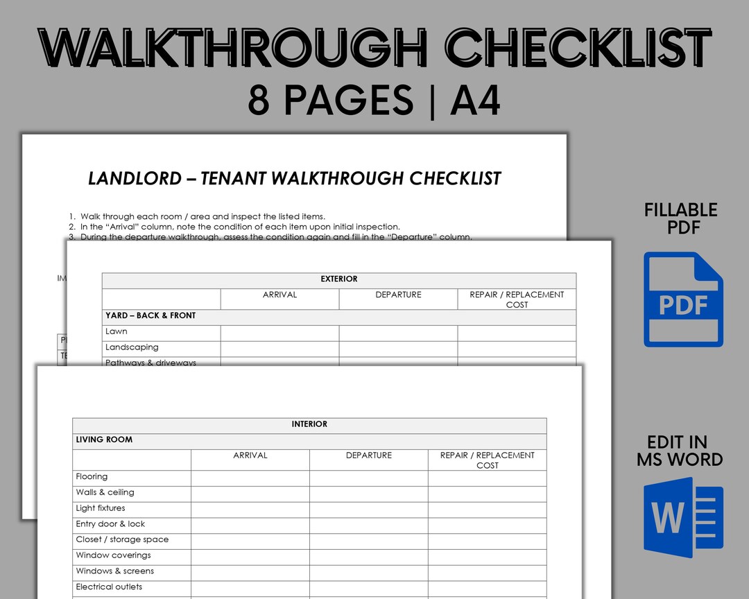 Walkthrough Inspection Checklist Tenant Move in Tenant Move Out