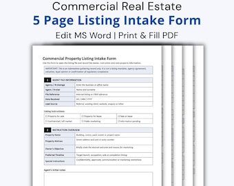 Commercial Property Listing Intake Form | Editable MS Word | Fillable PDF
