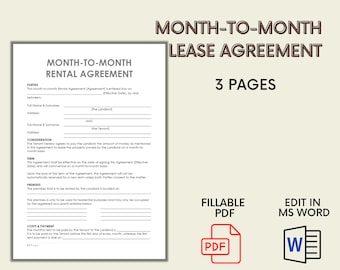 Editable Month-to-month Rental Agreement - MS Word Pre-Written Lease Contract Template