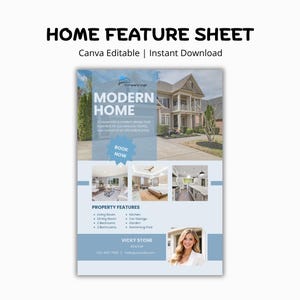Real Estate Home Feature Sheet | Property Features Flyer | Window Display Card | Open House Brochure
