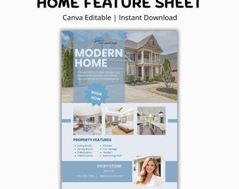 Real Estate Home Feature Sheet | Property Features Flyer | Window Display Card | Open House Brochure