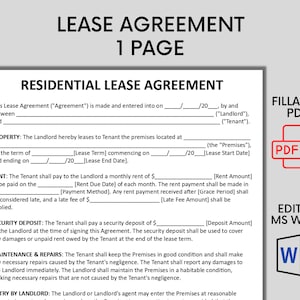 Standard Residential Lease Agreement - MS Word Editable Rental Contract