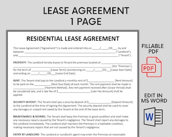 Standard Residential Lease Agreement - MS Word Editable Rental Contract