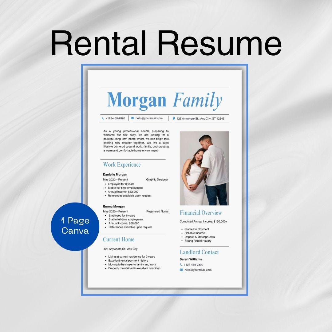 Tenant Rental Resume Template - 1 Page Canva Editable Renter ...