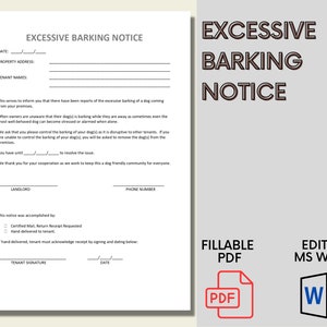 Aviso del propietario al inquilino / Aviso de ladridos excesivos / Plantilla editable de MS Word / Descarga instantánea imprimible / Aviso de ladridos de mascotas del inquilino