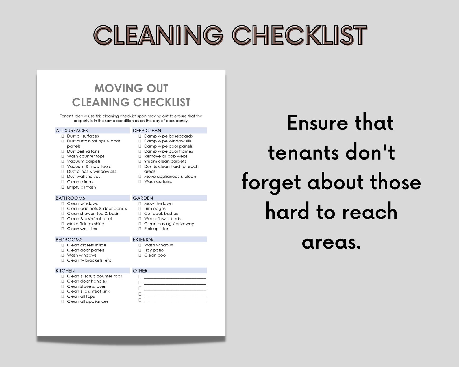 Tenant Cleaning Checklist | Tenant Moving Out Cleaning | Edit in MS ...