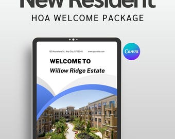 Kit de bienvenue HOA pour nouveaux résidents - Guide d'emménagement modifiable Canva pour les propriétaires