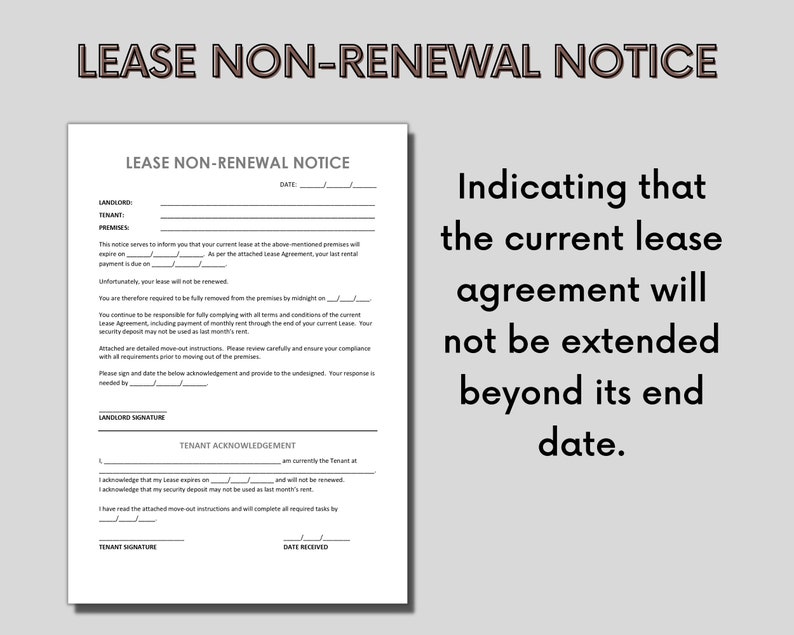 Landlord Nonrenewal Notice Nonrenewal of Lease Agreement Tenant Move