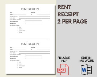 Editable Printable Fillable Rent Payment Receipt - MS Word Property Management Template
