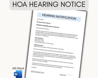 de notification d'audience – Modèle MS Word modifiable | Avis d'audience pour violation de la HOA