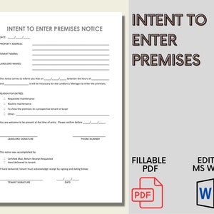 Aviso de propietario para ingresar a las instalaciones al inquilino / Aviso de intención de ingresar / Plantilla editable de MS Word / Descarga imprimible / Carta del propietario