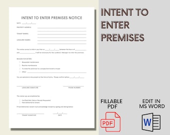 Landlord Notice To Enter Premises To Tenant - Editable MS Word Template