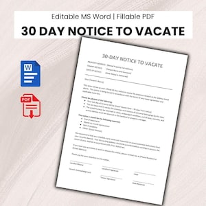 30 Day Notice to Vacate - Editable, Printable, Fillable MS Word Eviction Document
