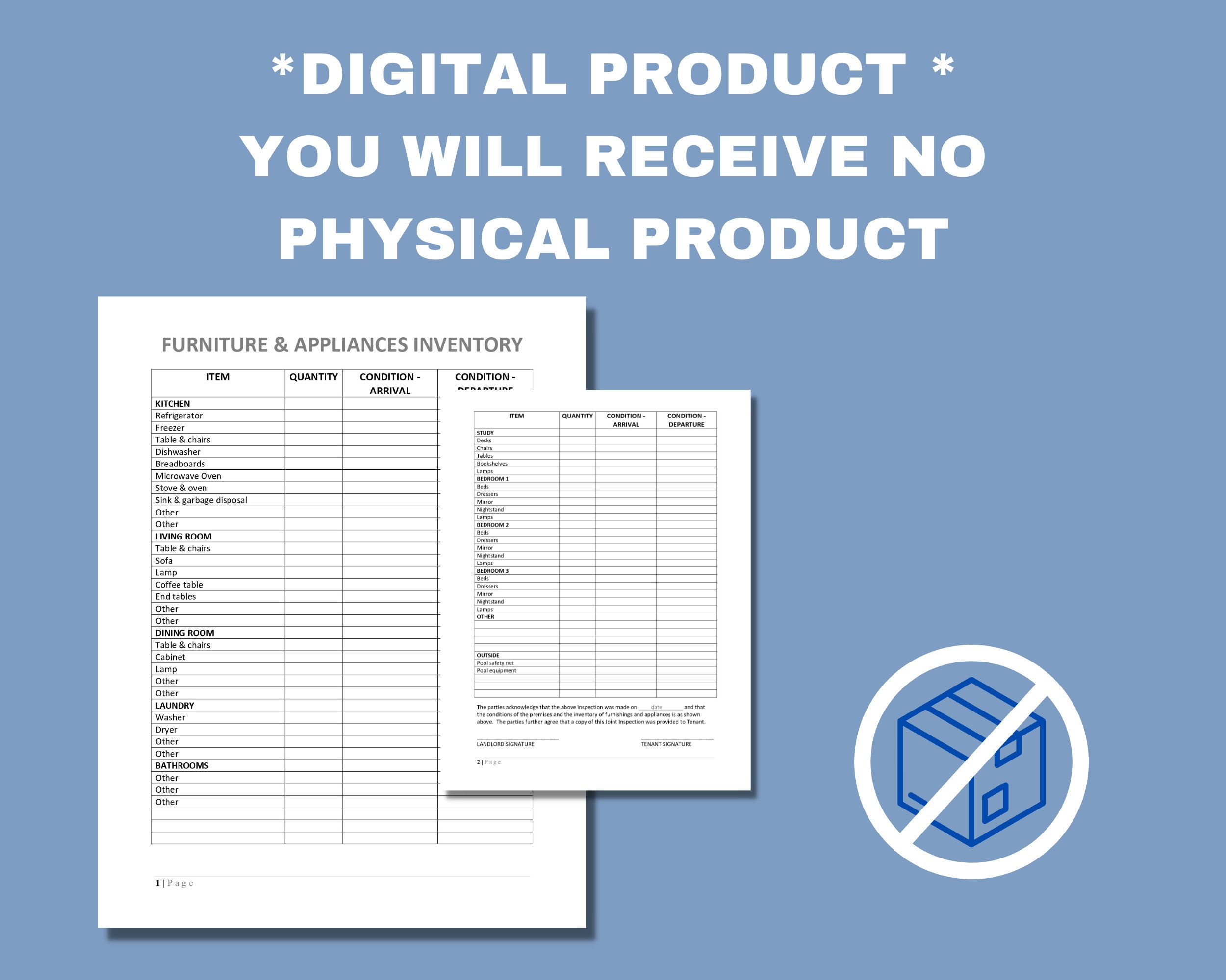 Landlord Furniture & Appliances Checklist Inventory Inspection Tenant
