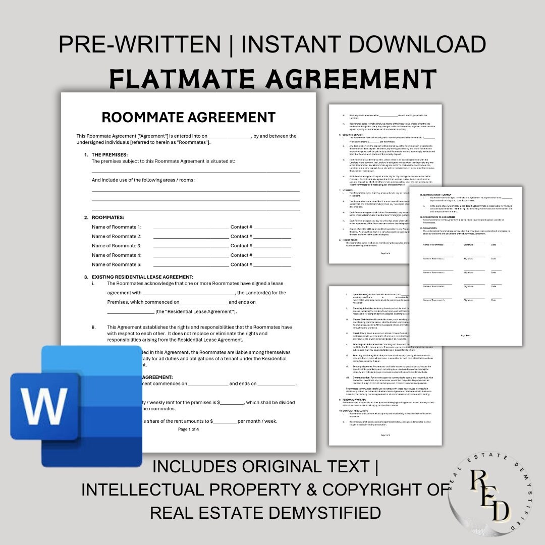 roommate-agreement-weekly-lease-agreement-monthly-lease-agreement-rent-room-editable-ms-word-template-instant-download-etsy for Free Printable Lease Agreement For Roommates Roommate Agreement | Weekly Lease Agreement | Monthly Lease Agreement | Rent Room | Editable MS Word Template | Instant Download - Etsy for Free Printable Lease Agreement For Roommates