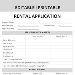 Landlord Rental Application | Tenant Rental Application | Lease Application | Editable Application | Instant Download Rental Application