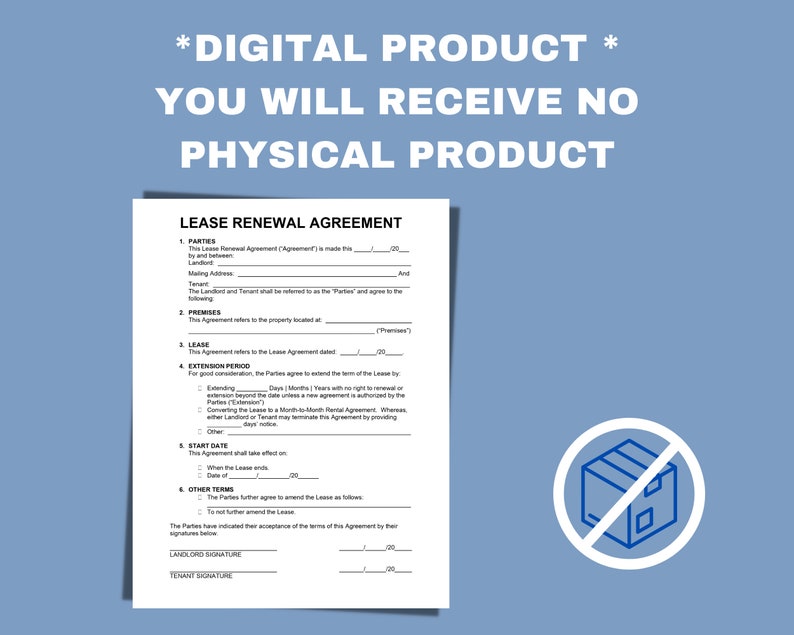 Lease Renewal Agreement Landlord and Tenant Agreement Extend Lease Period Tenancy Agreement