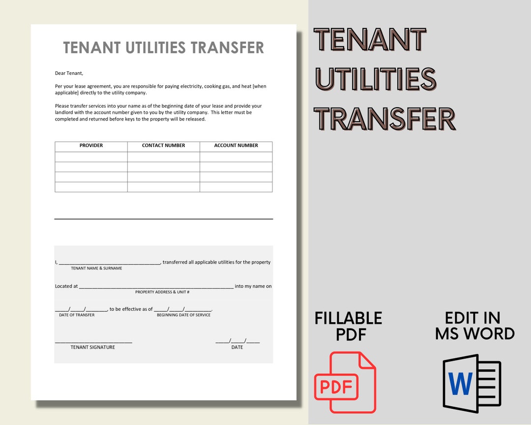 Landlord Utilities Transfer Tenant Utilities Transfer Tenant Utilities