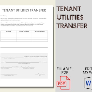 Transferencia de servicios públicos del propietario / Transferencia de servicios públicos del inquilino / Plantilla de servicios públicos del inquilino / Editar MS Word / Transferencia de servicios públicos de administración de propiedades