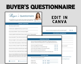 Buyers Questionnaire | Home Buyer Consultation | Real Estate Agent Questionnaire | Real Estate Templates | Buyer Questionnaire | House Hunt