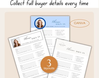 Real Estate Open House Sign In Sheet: Canva Editable Template - Instant Download