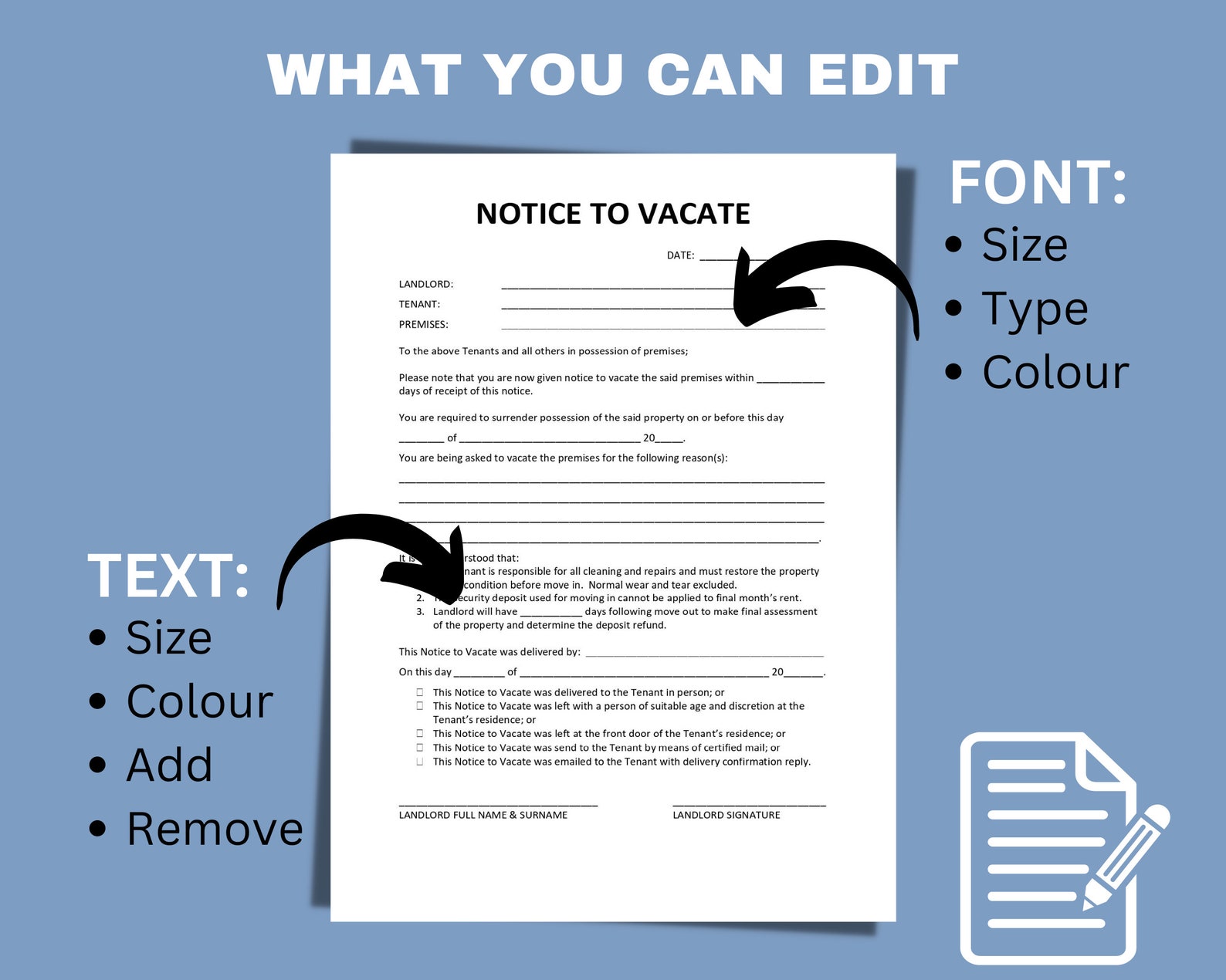 Landlord Notice to Vacate to Tenant | Eviction Notice | Editable MS Word Template | Printable ...