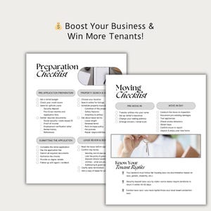 Puede incluir: Una lista de verificaci&oacute;n para propietarios e administradores de propiedades para ayudarlos a prepararse para nuevos inquilinos. La lista de verificaci&oacute;n incluye secciones para la preparaci&oacute;n previa a la solicitud, la b&uacute;squeda de propiedades, la revisi&oacute;n del contrato de arrendamiento, la mudanza previa, el d&iacute;a de la mudanza y los derechos de los inquilinos. La lista de verificaci&oacute;n est&aacute; dise&ntilde;ada para ayudar a los propietarios e administradores de propiedades a ganar m&aacute;s inquilinos.