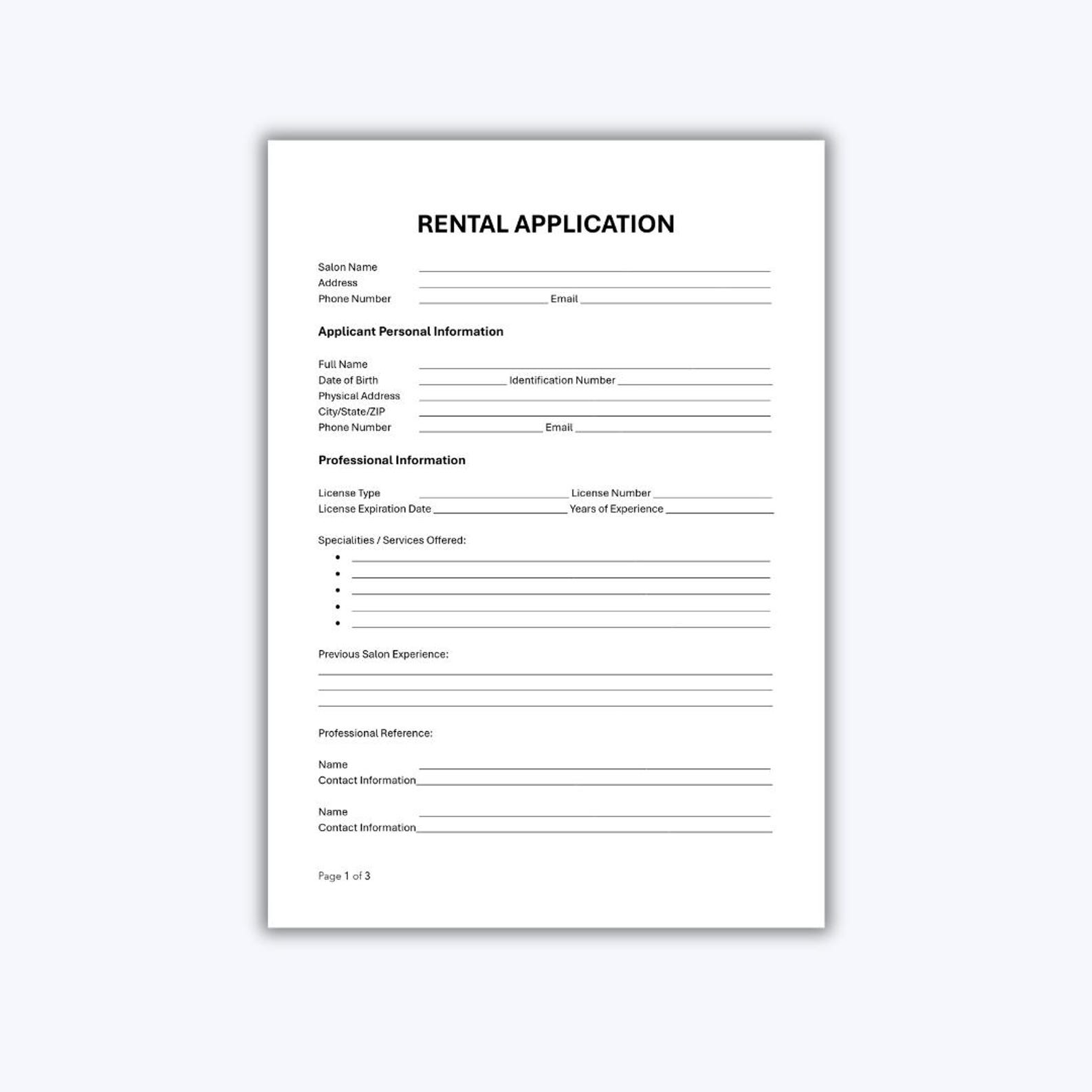 Salon Booth Rental Application Template — Editable Barber Stylist Form ...