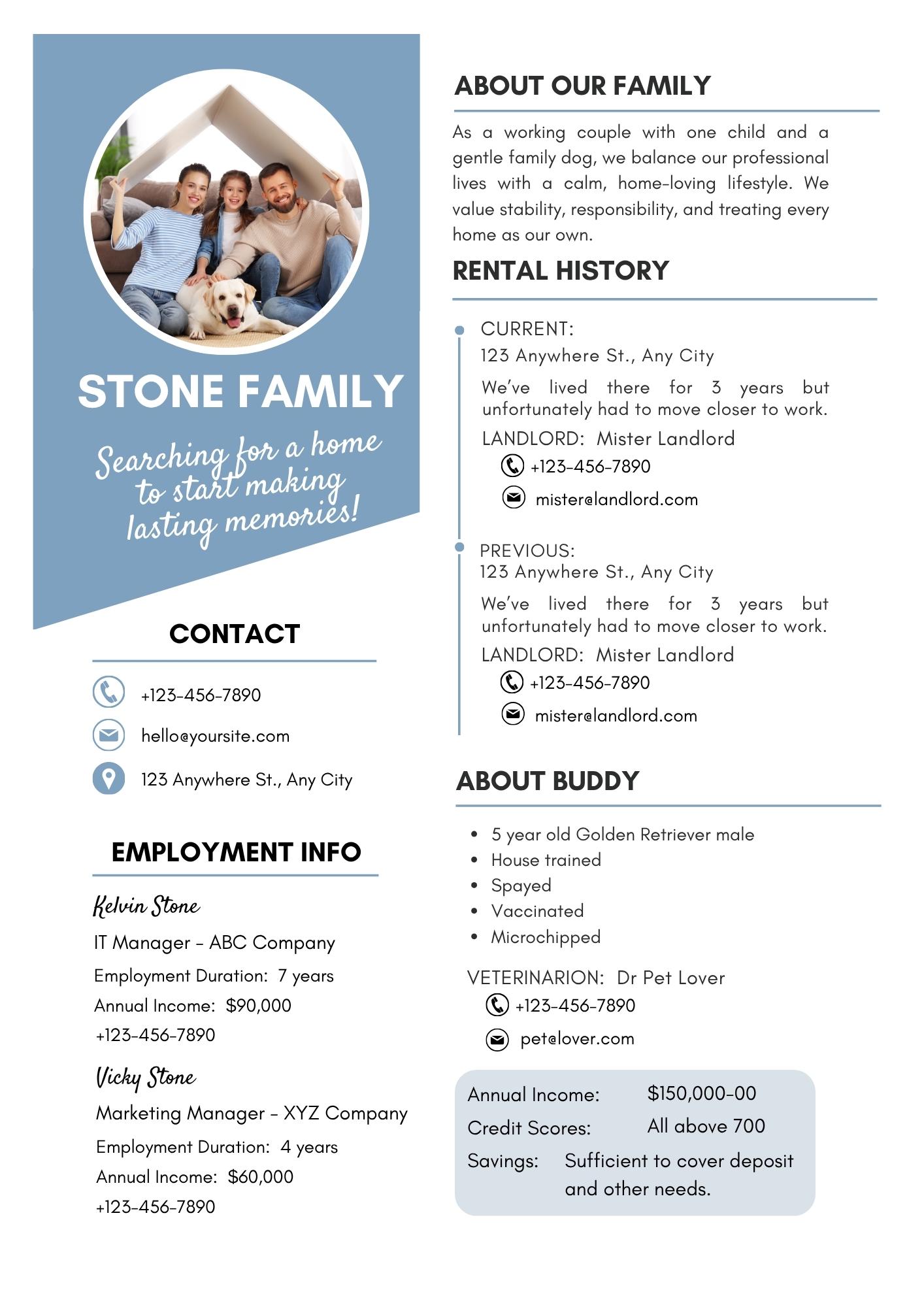 Rental Resume Template - 1 Page Canva Editable Tenant Application CV - Etsy