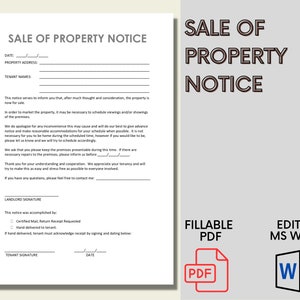 Landlord Sale Of Property Notice To Tenant | Sale Of Property Notice | Landlord Notice | Tenant Notice | Notice to Sell Leased Property