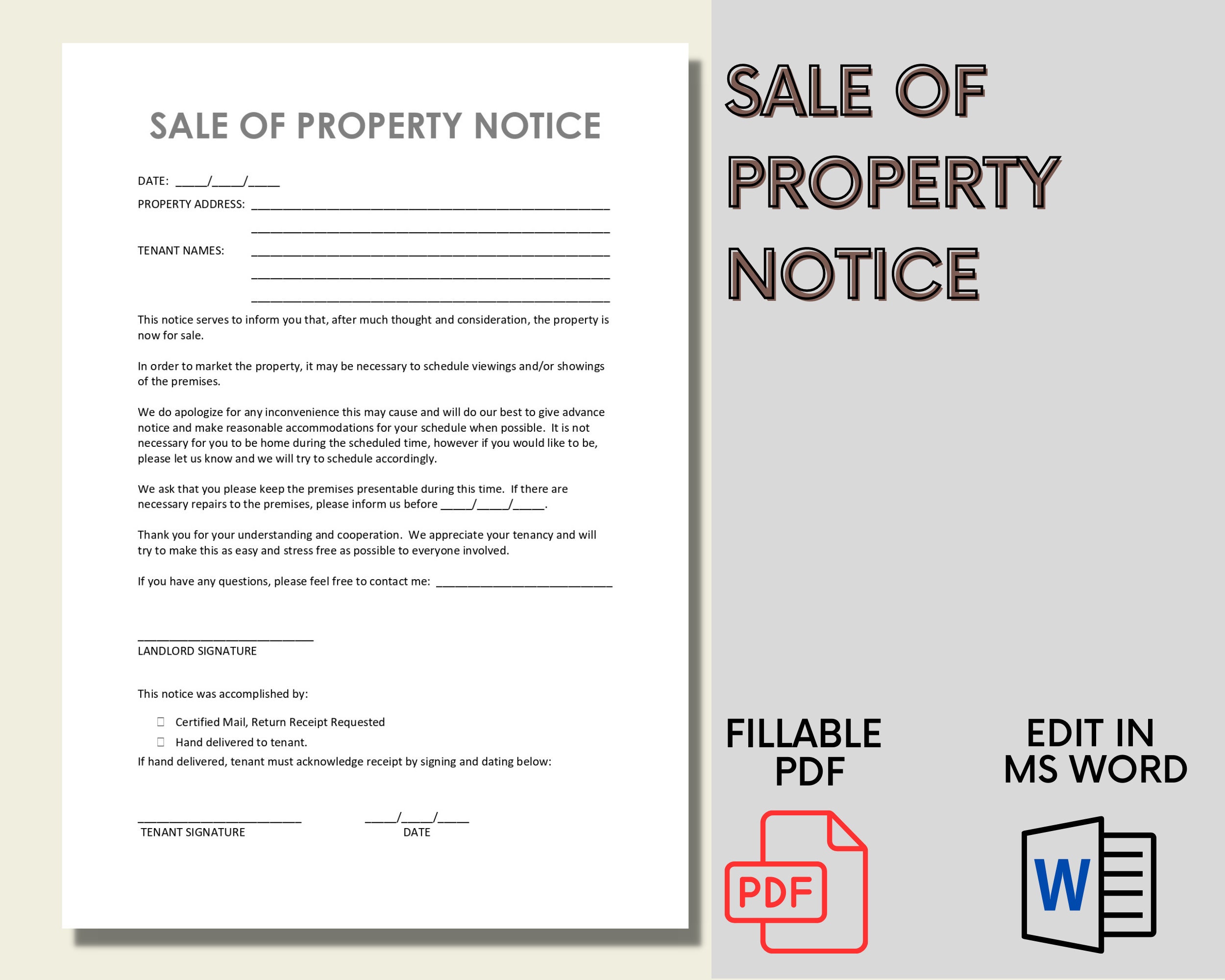 Landlord Sale of Property Notice to Tenant Sale of Property Notice Landlord Sale of Property Notice to Tenant Sale of Property Notice