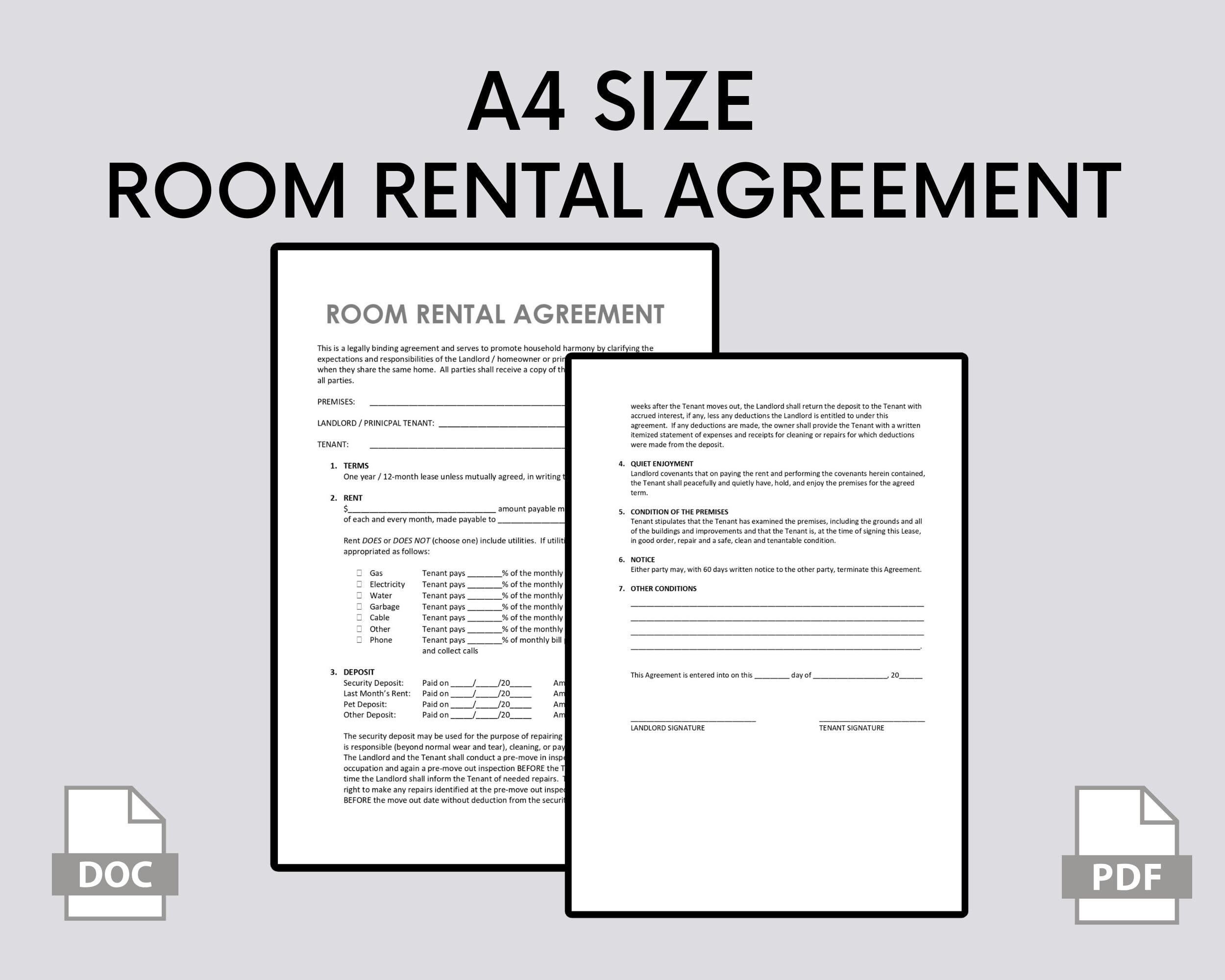 Room Rental Agreement Template: Editable in MS Word and Fillable PDF