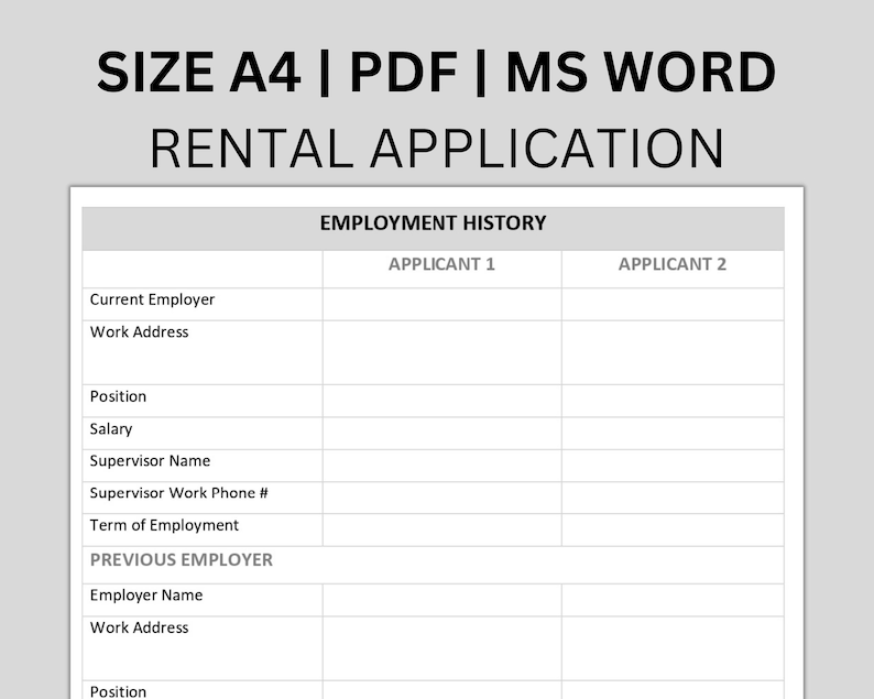 Landlord Rental Application Tenant Rental Application Lease Application