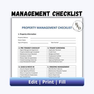Landlord Property Management Transaction Checklist - MS Word Editable - PDF