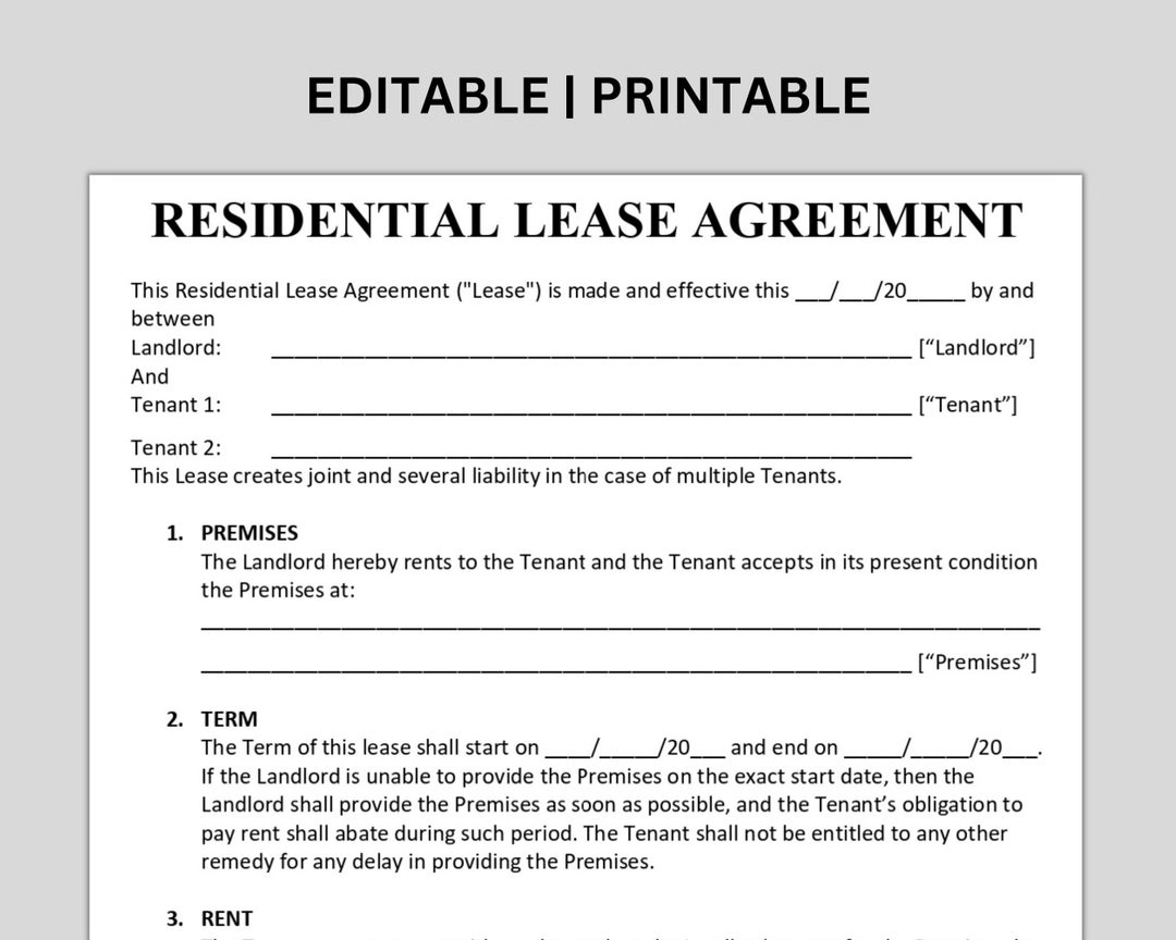 Standard Lease Agreement | Residential Rental Agreement | Rent House ...