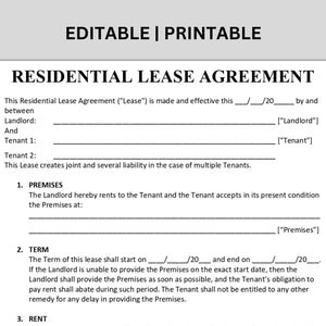 Contrato de arrendamiento estándar / Contrato de alquiler residencial / Casa de alquiler / Plantilla editable de MS Word / Descarga instantánea imprimible / Contrato de arrendamiento para inquilinos