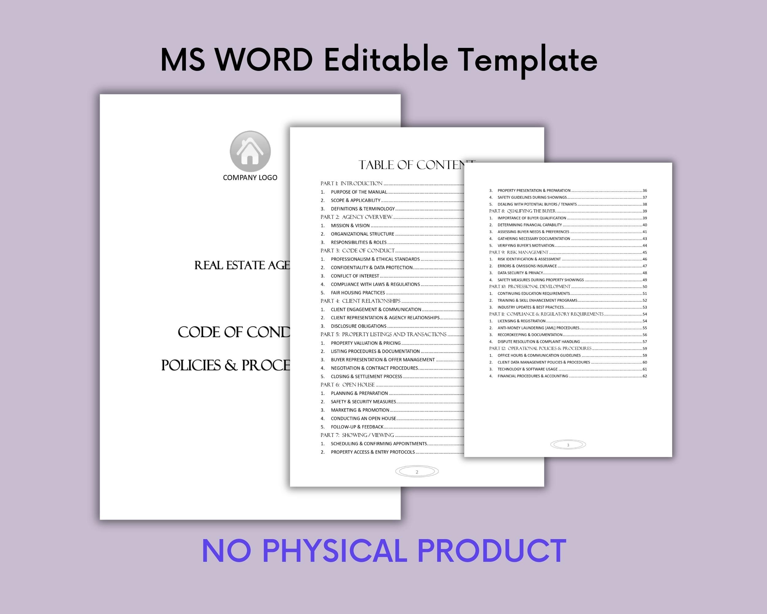 Real Estate Agents Code of Conduct Policies and Procedures Manual