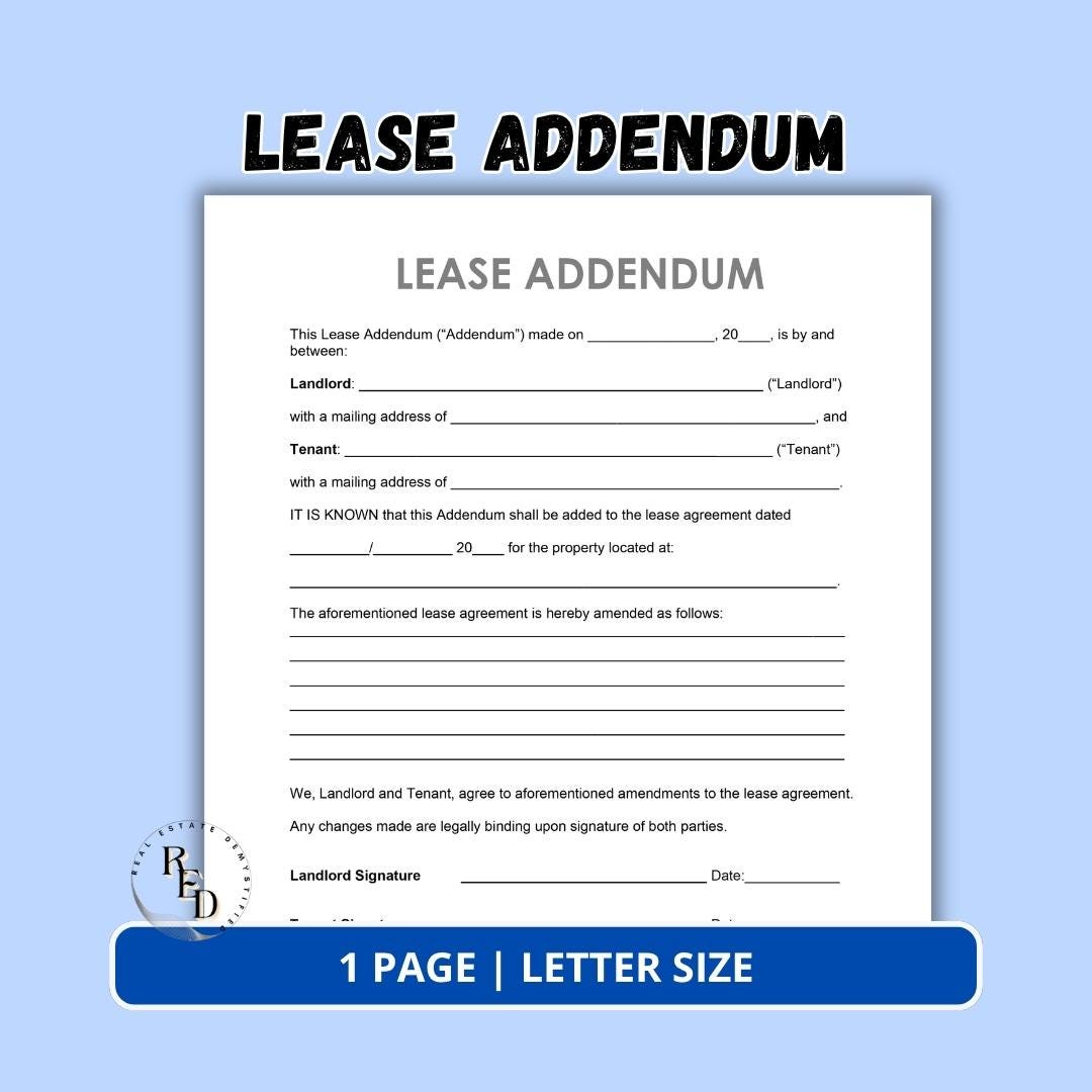 Lease Addendum Template | Editable Word & Printable PDF | US Letter ...