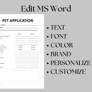 Pet Rental Application & Agreement: Fillable PDF, Editable MS Word - Etsy