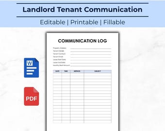 Landlord Tenant Communication Log | Editable MS Word Template (Digital Download)