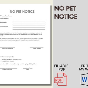 Aviso de prohibición de mascotas / Aviso de prohibición de mascotas para propietarios e inquilinos / Aviso de administración de propiedades / Plantilla de MS Word / Aviso de prohibición de mascotas para propietarios e inquilinos editable